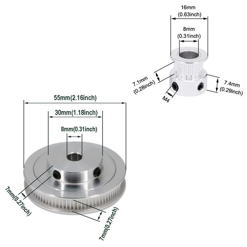Zeelo 2PCS Set GT2 Synchronous Wheel 20&80 Teeth 8mm Bore Aluminum Timing Pulley with 2PCS Length 250mm Width 6mm Belt (20-80T-8B-6) - Image 2